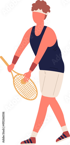 Active Male Tennis Player with Racket Cartoon Illustration
