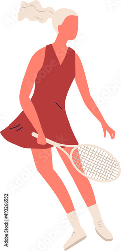 Sportswoman Playing Big Tennis Cartoon Illustration
