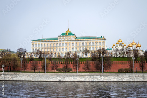 Covid-19, quarantine in Moscow, coronavirus in Russia. Empty streets without people. The Grand Kremlin Palace