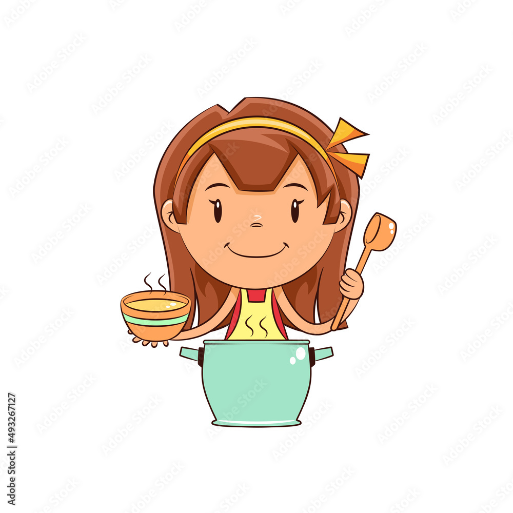 Girl serving soup Girl serving soup