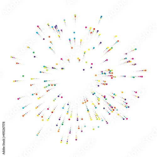 Random dots, circles and polkadots spreading, radiating. Confetti effect element