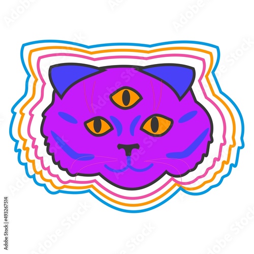 Cat Psychedelic element Flat vector illustration on white background