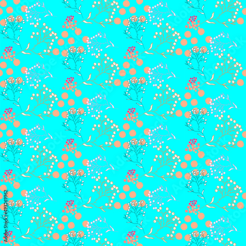 Vector seamless half-drop pattern  with leaves and bud