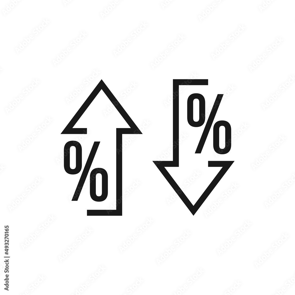 Up and Down with percent icon isolated on white background Up and Down with percent icon isolated on white background
