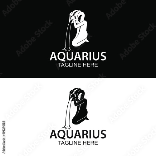 girl drop water from vase silhouette for aquarius woman symbols zodiac horoscope for spa body hair beauty health care business company modern cartoon mascot in black retro vintage logo design vector