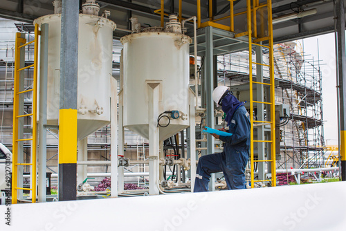 Male worker inspection visual pipeline and tank oil and gas  tube steam gas  pipeline