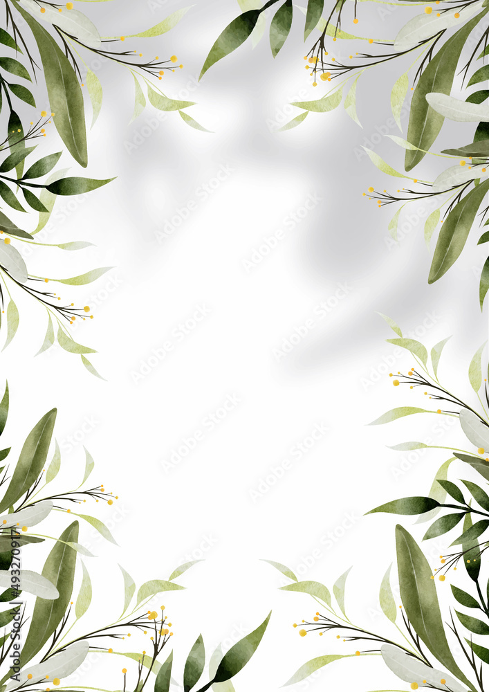 Greenery leaves watercolor botanical vector template background design