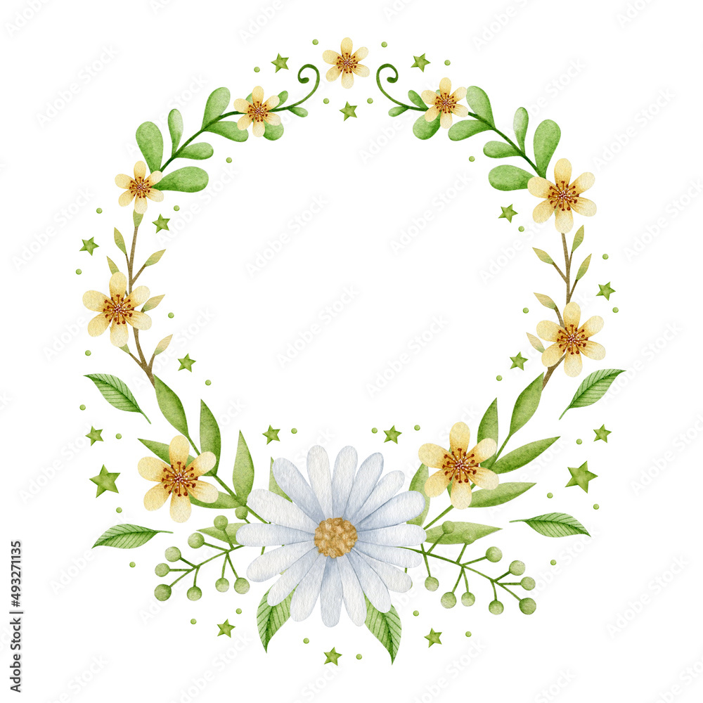 Watercolor wreath spring, happy easter, festive frame. 