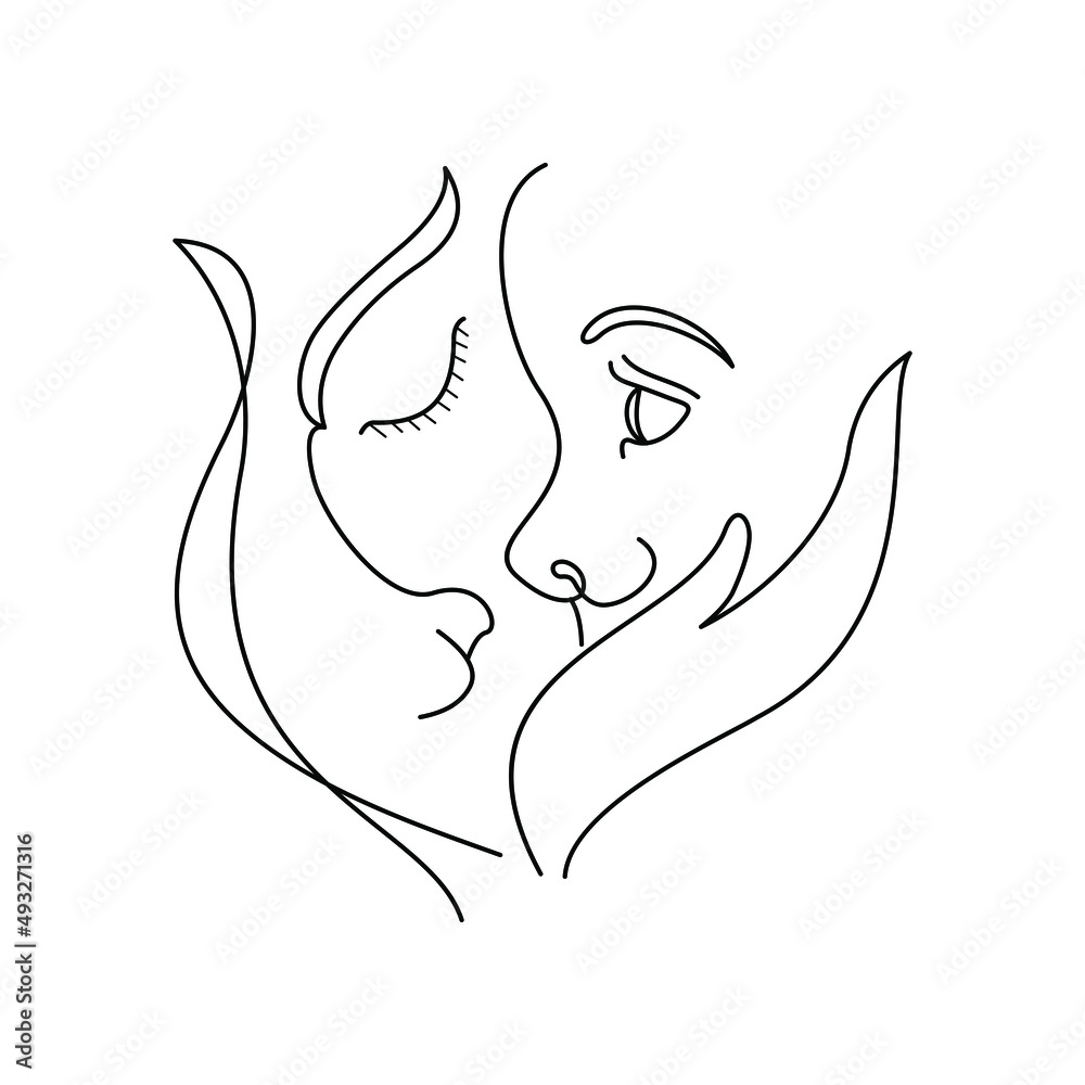 Naklejka premium Hand Drawn Abstract Line of Mother And Baby Symbol