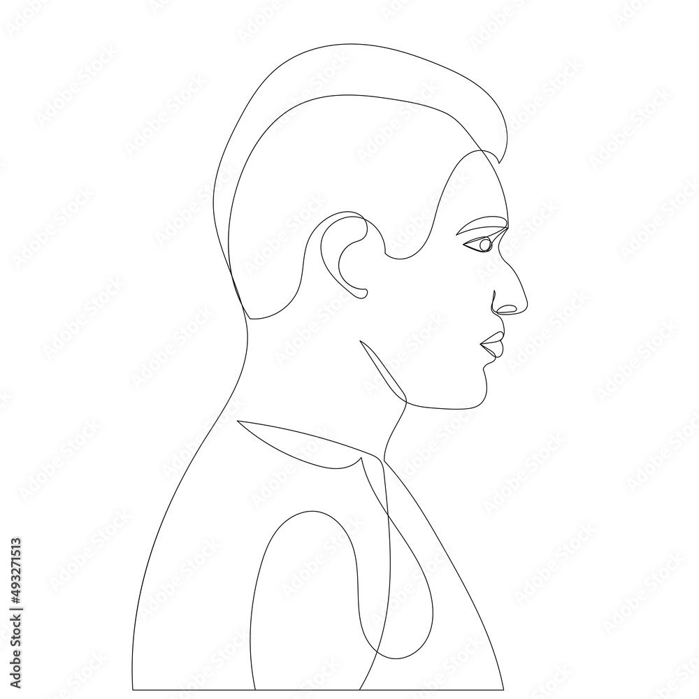 portrait man, guy one line drawing vector, isolated