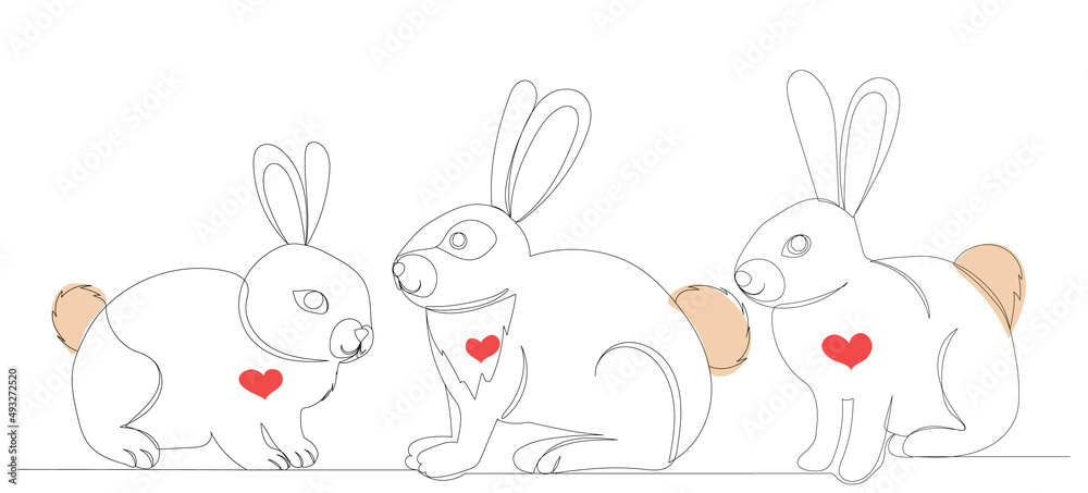 rabbits one line drawing vector, isolated Stock Vector | Adobe Stock