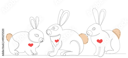 rabbits one line drawing vector  isolated