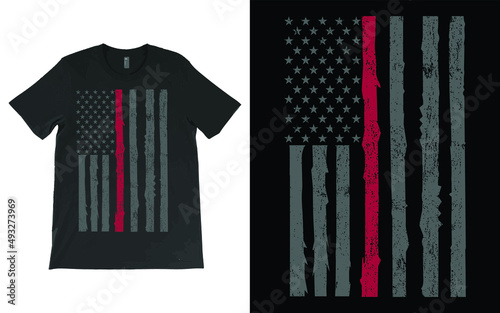 Thin Red Line Flag Firefighter Flag Men's T-Shirt Vector Design.