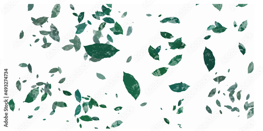 Artistic vector illustration of falling green leaves isolated on white background