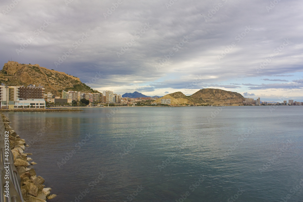 Panorama of Alicante at cloudy day, Spain