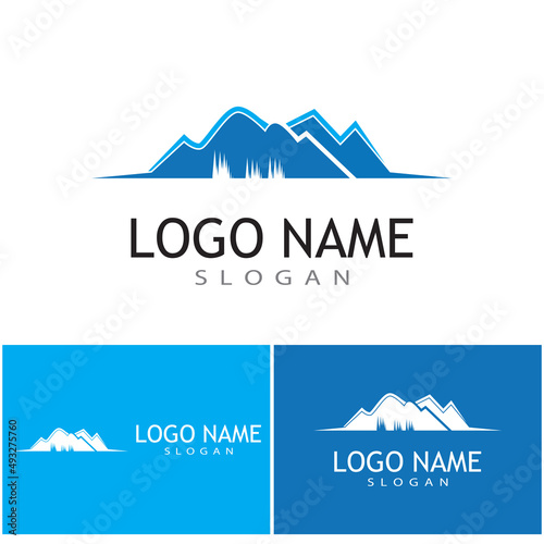 Simple Modern Mountain Landscape Logo Design Vector, Rocky Ice Top Mount Peak Silhouette