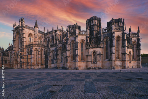 Canvas Print the western façade of the Batalha Monastery facing the large square with its equ