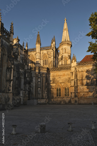 detail of the roof and a tower of the Batalha Monastery in Batalha, Portugal 