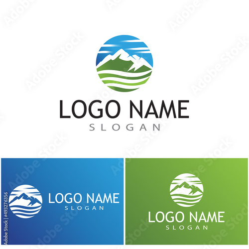 Simple Modern Mountain Landscape Logo Design Vector, Rocky Ice Top Mount Peak Silhouette