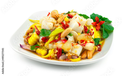 Spicy Squids Roe with Mango and Corn Salad