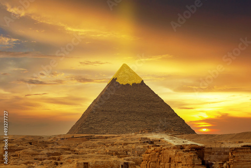 Pyramid of Cheops in Giza Egypt with golden top