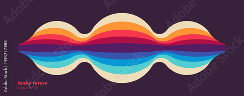 Simple abstract design in retro style with colorful rounded shape. Vector illustration.