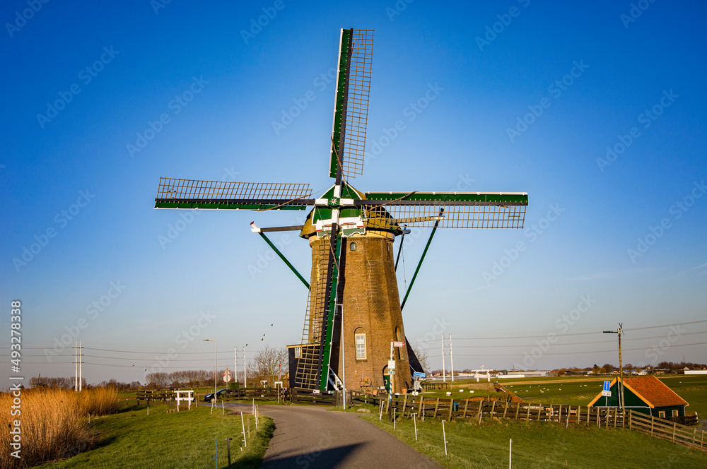 NOORDWIJK BINNEN, NETHERLANDS. FEBRUARY 27, 2022. Beautiful view to the mill