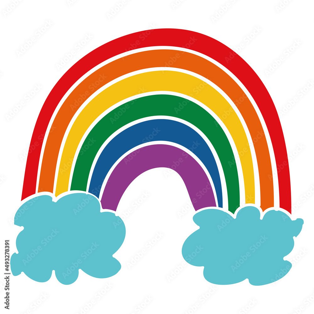 Isolated sketch of a rainbow with pair of clouds Vector Isolated sketch of a rainbow with pair of clouds Vector