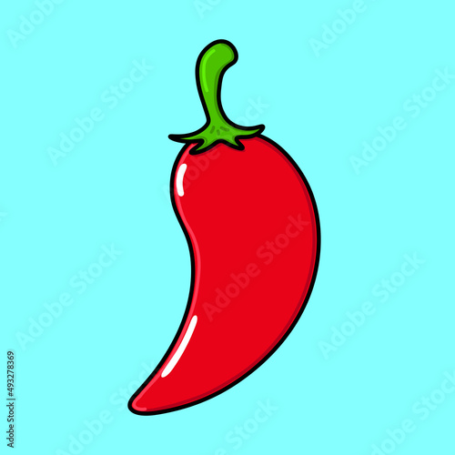 Cute funny chili pepper. Vector hand drawn cartoon kawaii character illustration icon. Isolated on blue background. Chili pepper character concept