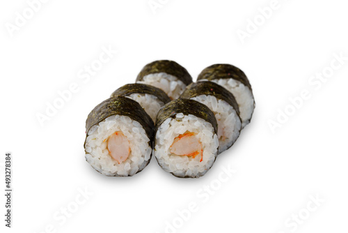 Sushi roll maki with shrimp. Isolated on white background © andrerako