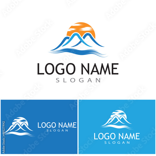 Simple Modern Mountain Landscape Logo Design Vector, Rocky Ice Top Mount Peak Silhouette