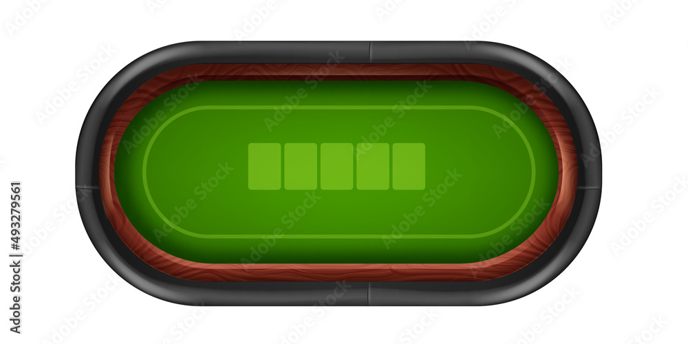 Green poker table vector background, casino blackjack card game UI  illustration, wooden round frame. Empty velvet texture top view, playing  cloth surface online gambling board. Royal blank poker table Stock ベクター