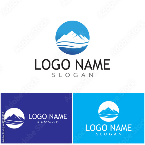 Simple Modern Mountain Landscape Logo Design Vector, Rocky Ice Top Mount Peak Silhouette