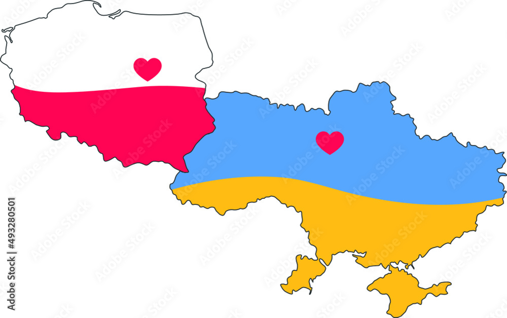 Fototapeta premium map of ukraine and poland with flags