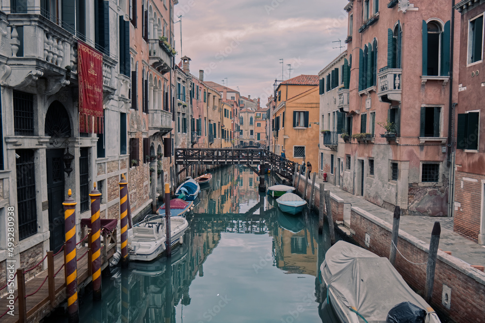 Canal in Venice on cloudy day
