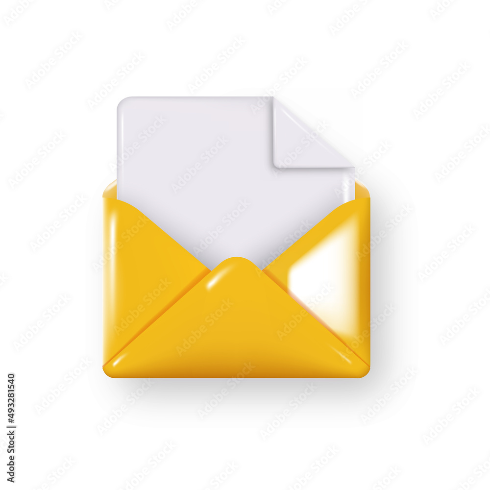 3d opened envelope with document. Post mail. Vector 3d opened envelope with document. Post mail. Vector