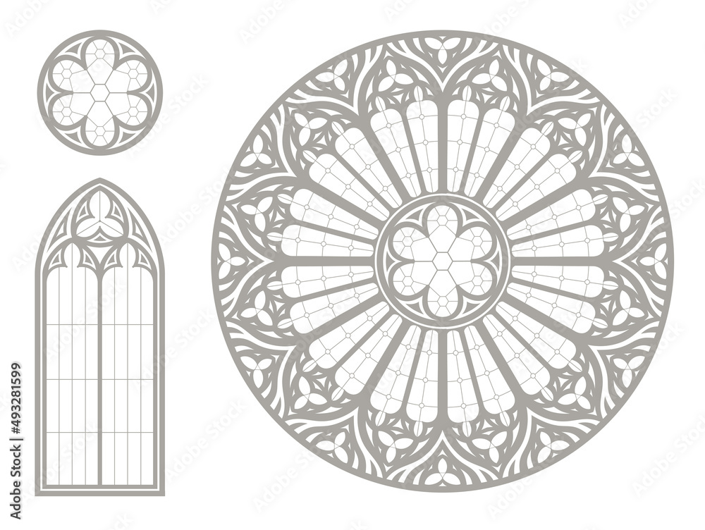 Medieval Gothic stained glass round window texture