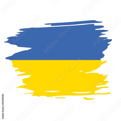 Pray for Ukraine, Support Ukraine. Brush stroke elements. Blue yellow icon with colors of Ukrainian flag. War concept. Vector illustration