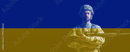 Double exposure of soldier ...