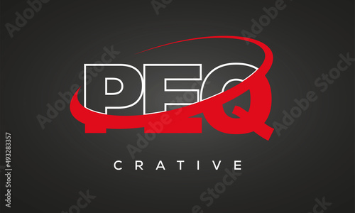PEQ creative letters logo with 360 symbol vector art template design