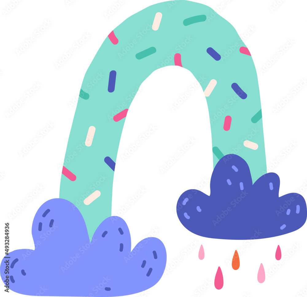 Cute Funny Rainbow and Clouds Doodle Illustration