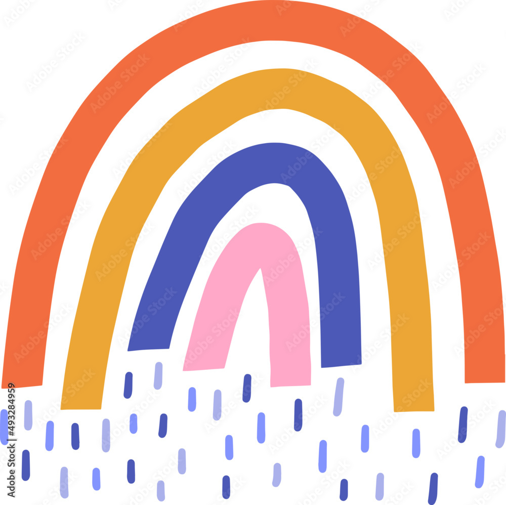 Cute Multicolored Rainbow with Magic Rain Doodle Illustration Cute Multicolored Rainbow with Magic Rain Doodle Illustration