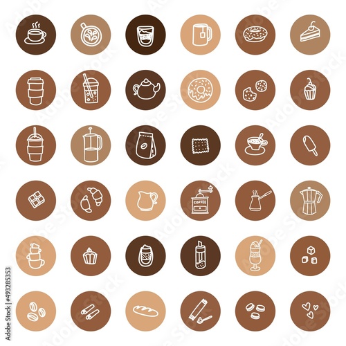 Highlight covers. Cafe blog collection. Round icons for social media stories. Vector set.