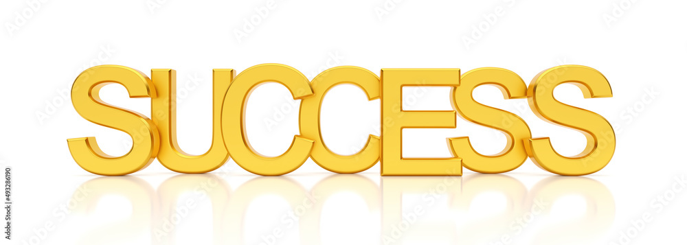 Golden word success isolated on white background.