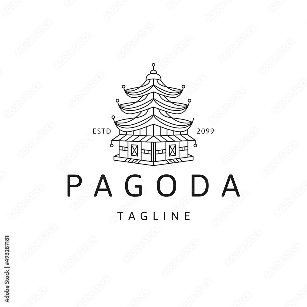 Pagoda line logo icon design template flat vector 