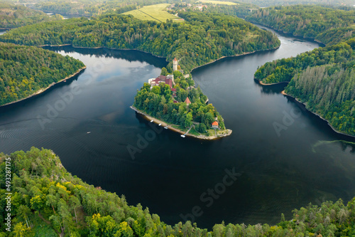 Aerial view of Zvikov catle and rivers Vltava and Otava in South Bohemia region in Czech Republic