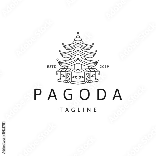 Pagoda line logo icon design template flat vector 