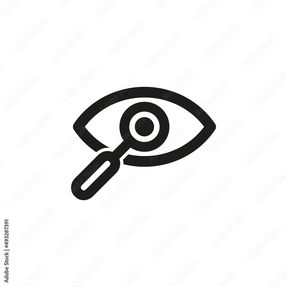 An eye icon with a magnifying glass. Simple flat vector illustration on a white background An eye icon with a magnifying glass. Simple flat vector illustration on a white background