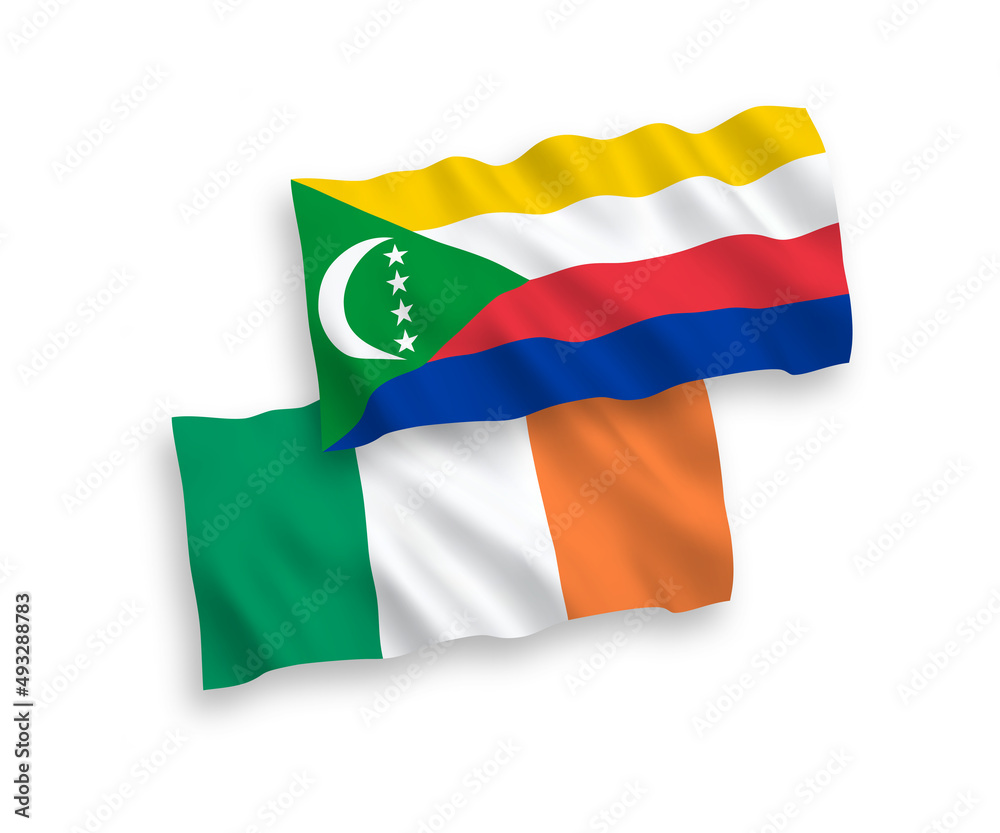 Flags of Ireland and Union of the Comoros on a white background