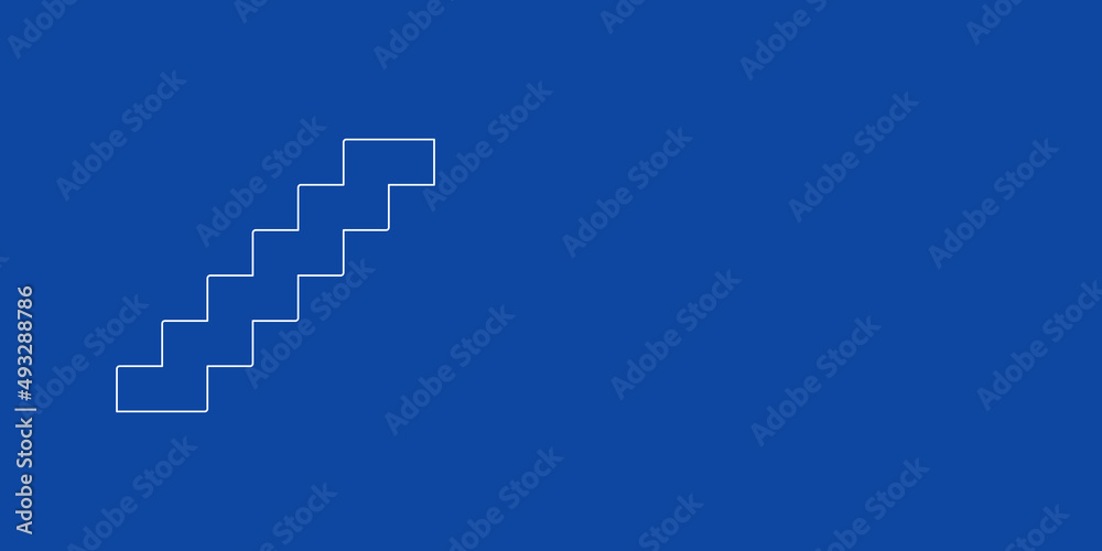 A large white outline stairs symbol on the left. Designed as thin white lines. Vector illustration on blue background